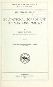 Cover of: Educational boards and foundations, 1920-1922 by Henry Ridgely Evans