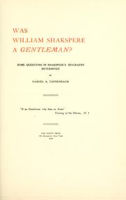 Cover of: Was William Shakespere a gentleman? by Samuel Aaron Tannenbaum