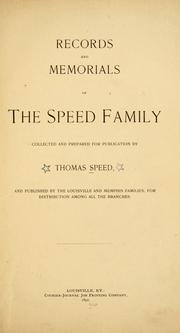 Cover of: Records and memorials of the Speed family.