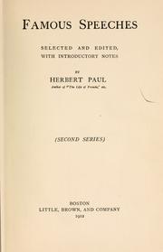 Cover of: Famous speeches by Herbert W. Paul, Herbert W. Paul