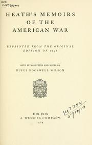 Cover of: Memoirs of the American War: reprinted from the original edition of 1798