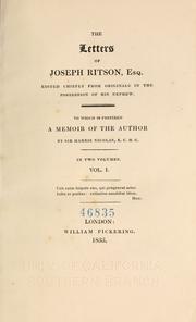 Cover of: letters of Joseph Ritson, esq.