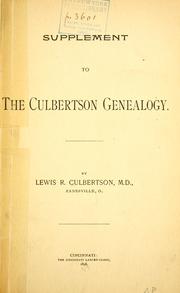 Cover of: Supplement to the Culbertson genalogy