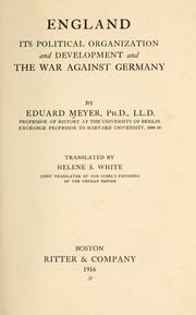 Cover of: England; its political organization and development and the war against Germany by Eduard Meyer, Eduard Meyer