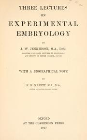 Cover of: Three lectures on experimental embryology by J. W. Jenkinson