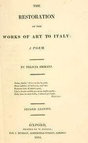 Cover of: restoration of the works of art to Italy: a poem.