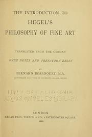 Cover of: The introduction to Hegel's Philosophy of fine art by Georg Wilhelm Friedrich Hegel