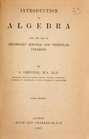 Cover of: Introduction to algebra for the use of secondary school and technical colleges.