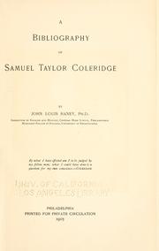 Cover of: A bibliography of Samuel Taylor Coleridge by John Louis Haney