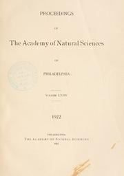 Cover of: Proceedings of the Academy of Natural Sciences of Philadelphia, Volume 74