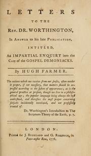 Cover of: Letters to the Rev. Dr. Worthington by Farmer, Hugh, Farmer, Hugh