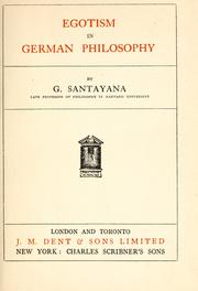 Cover of: Egotism in German philosophy. by George Santayana