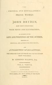 Cover of: Critical and miscellaneous prose works, now first collected by John Dryden