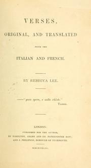 Cover of: Verses, original, and translated from Italian and French.