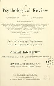 Cover of: Animal intelligence: an experimental study of the associative processes in animals