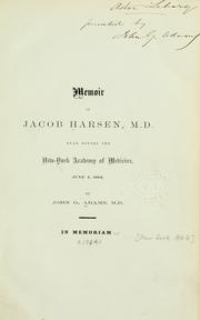Cover of: Memoir of Jacob Harsen, M.D. by Adams, John G.