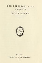 Cover of: The personality of Emerson by Sanborn, Franklin Benjamin