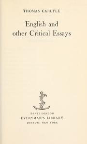 Cover of: English and other critical essays.