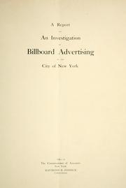 Cover of: A report on an investigation of billboard advertising in the City of New York.: Office of the Commissioner of Accounts, New York.