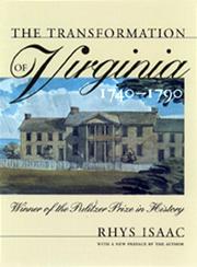 Cover of: The transformation of Virginia, 1740-1790 by Rhys Isaac