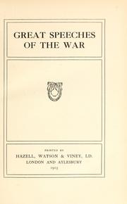 Cover of: Great speeches of the war. by 