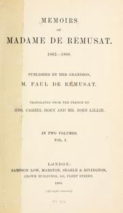 Cover of: Memoirs of Madame de R©Øemusat, 1802-1808 by Rémusat, Claire Élisabeth Jeanne Gravier de Vergennes comtesse de