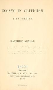 Cover of: Essays in criticism. by Matthew Arnold