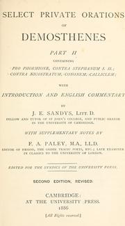 Cover of: Select private orations.: Introd. and English commentary by F.A. Paley.  With supplementary notes by J.E. Sandys.  Edited for the Syndics of the University Press.