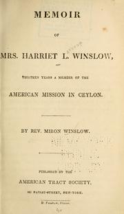 Cover of: Memoir of Mrs. Harriet L. Winslow by Harriet L. Winslow