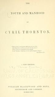 Cover of: The youth and manhood of Cyril Thornton ... by Thomas Hamilton, Judith Martin