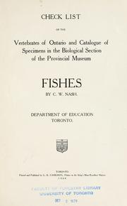 Cover of: Check list of the vertebrates of Ontario and catalogue of specimens in the Biological Section of the Provincial Museum.
