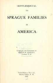 Cover of: Supplemental to Sprague families in America by Frank J. Sprague