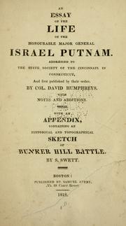 Cover of: An essay on the life of the Honourable Major General Israel Putnam. by Humphreys, David