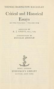 Critical and historical essays by Thomas Babington Macaulay