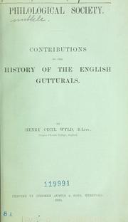 Cover of: Contributions to the history of the English gutturals.