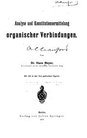 Cover of: Analyse und konstitutionsermittelung organischer verbindungen