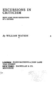 Cover of: Excursions in criticism by Watson, William