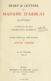 Cover of: Diary & letters of Madame d'Arblay, 1778-1840 by Fanny Burney, Fanny Burney