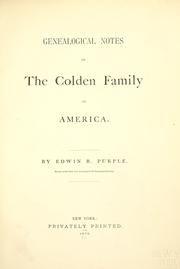 Cover of: Genealogical notes of the Colden family in America. by Edwin R. Purple, Edwin R. Purple