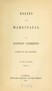 Cover of: Essays and marginalia. by Hartley Coleridge