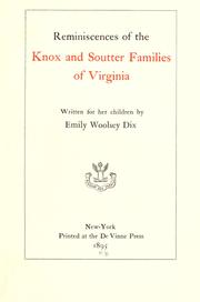 Cover of: Reminiscences of the Knox and Soutter families of Virginia by Emily Woolsey Dix