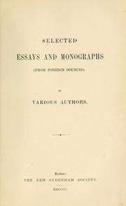 Cover of: Selected essays and monographs: (from foreign sources)