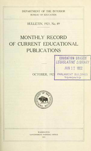 Monthly record of current educational publications, October 1921 by [Compiled by the Library Division, Bureau of Education].