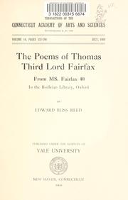 Cover of: The poems of Thomas, third lord Fairfax: from Ms. Fairfax 40 in the Bodleian library, Oxford