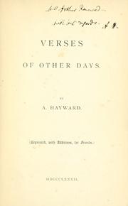 Cover of: Verses of other days by A. Hayward