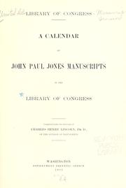 Cover of: A calendar of John Paul Jones manuscripts in the Library of Congress. by Library of Congress. Manuscript Division