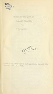 Cover of: Notes on the life of William Collins. by P. L. Carver