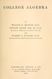 Cover of: College algebra by Metzler, William H.