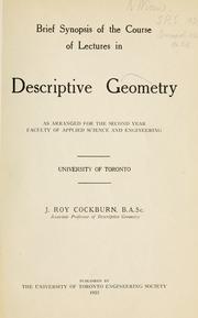Cover of: Brief synopsis of the course of lectures in descriptive geometry by J. Roy Cockburn