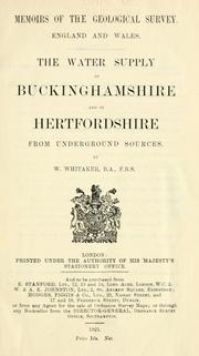 Cover of: The water supply of Buckinghamshire and of Hertfordshire from underground sources